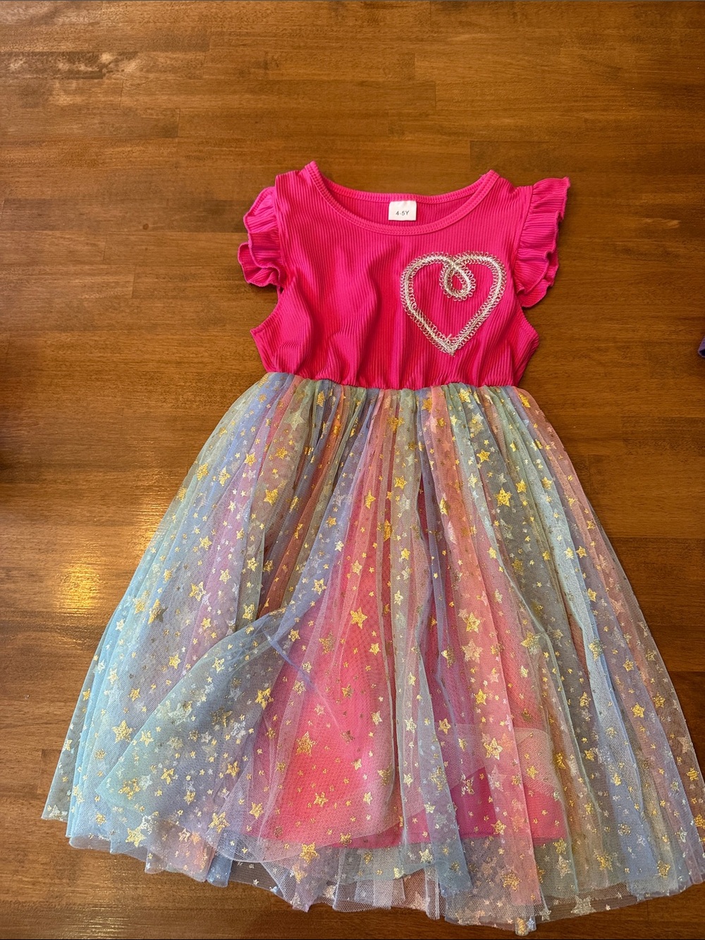 Hot Pink Girl's Tulle Star Dress with Heart Detail